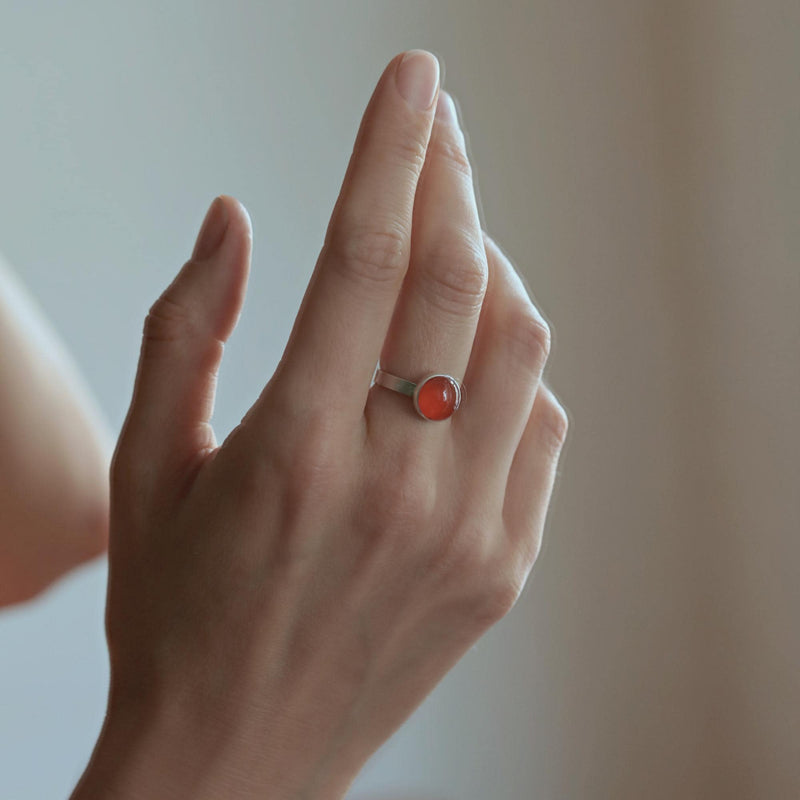 Natural Carnelian Ring, Sterling Silver Orange Quartz Ring, Solitaire Statement Ring