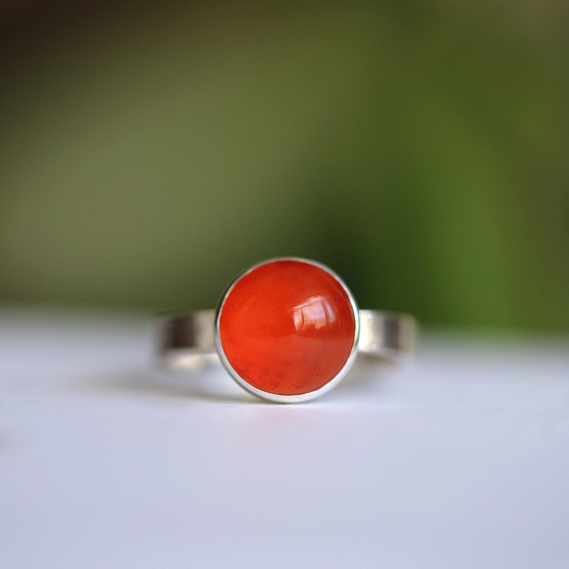 Natural Carnelian Ring, Sterling Silver Orange Quartz Ring, Solitaire Statement Ring