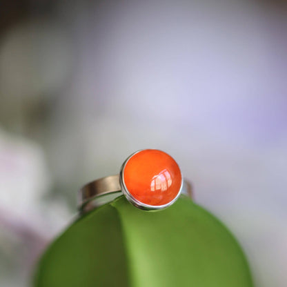 Natural Carnelian Ring, Sterling Silver Orange Quartz Ring, Solitaire Statement Ring