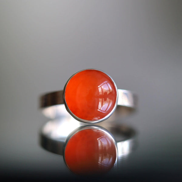 Natural Carnelian Ring, Sterling Silver Orange Quartz Ring, Solitaire Statement Ring