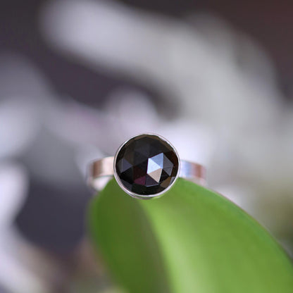 Natural Black Tourmaline Ring, October Birthstone, Grounding, Empath Protection, Faceted Shorl, Sterling Silver Solitaire Statement Ring