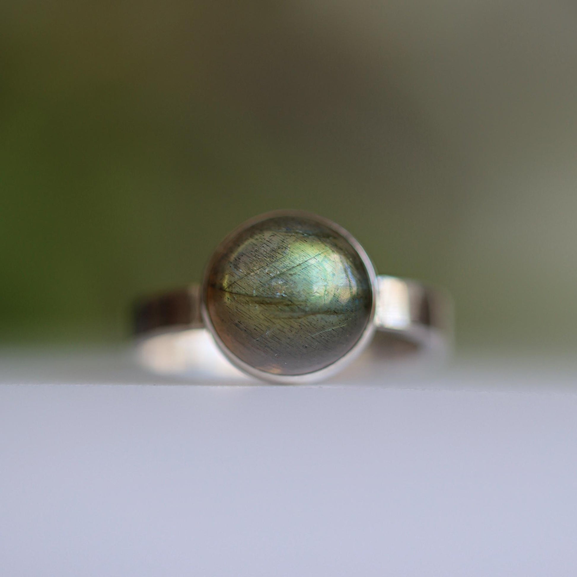 Natural Labradorite Ring, Sterling Silver Spiritual Ring, 10mm Solitaire Statement Ring