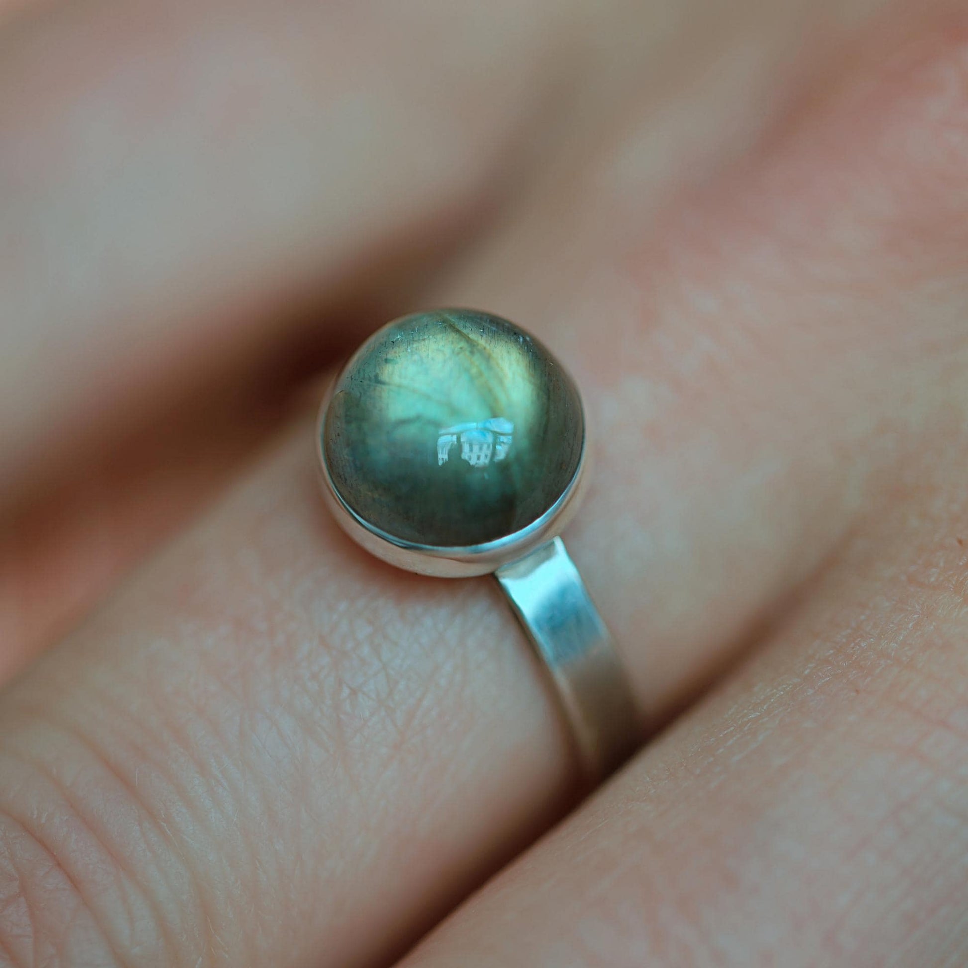 Natural Labradorite Ring, Sterling Silver Spiritual Ring, 10mm Solitaire Statement Ring