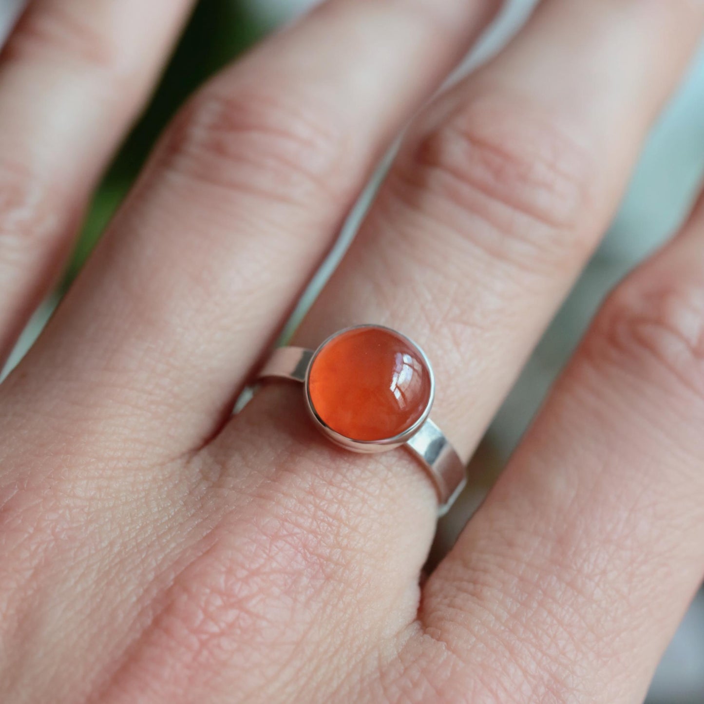 Natural Carnelian Ring, Sterling Silver Orange Quartz Ring, Solitaire Statement Ring