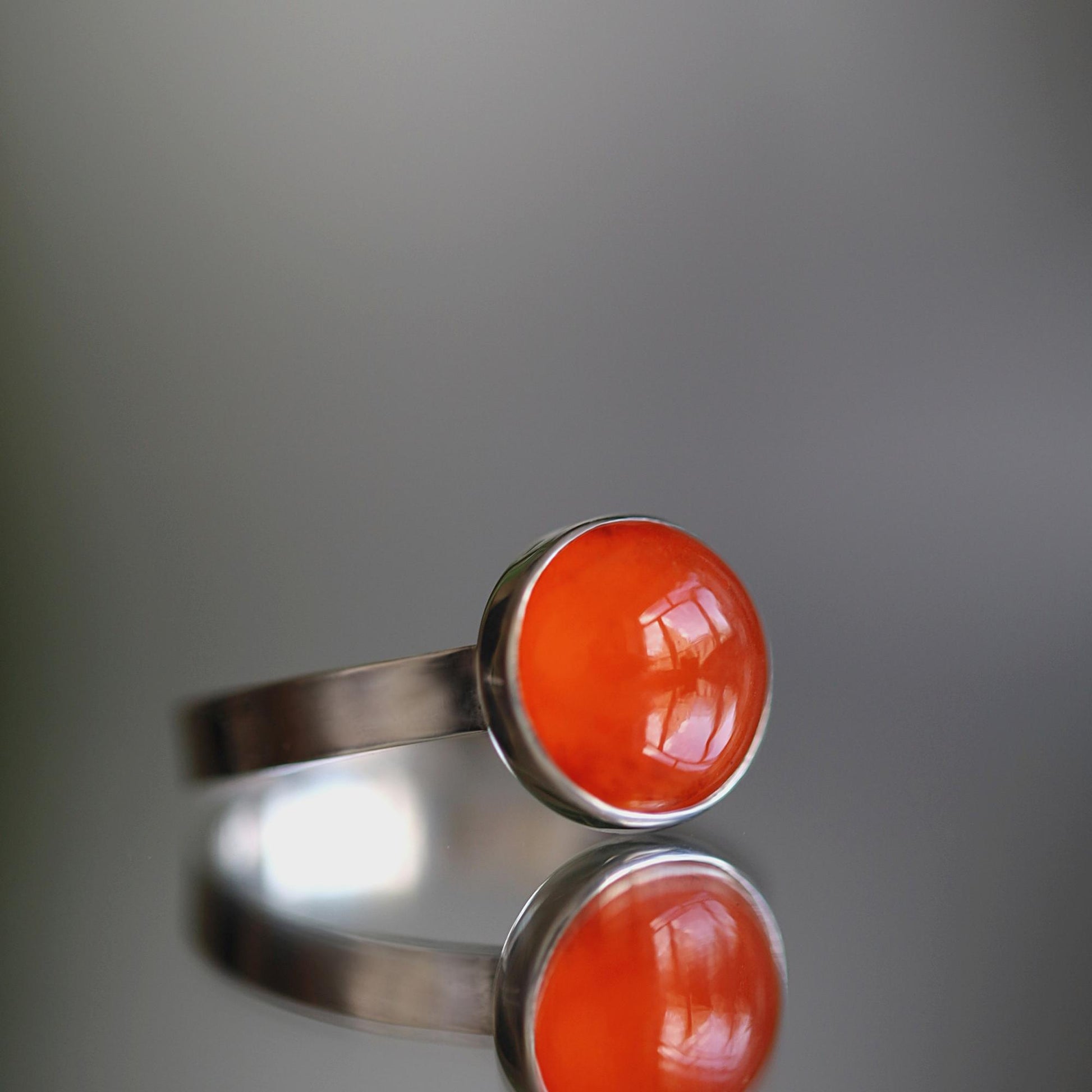 Natural Carnelian Ring, Sterling Silver Orange Quartz Ring, Solitaire Statement Ring