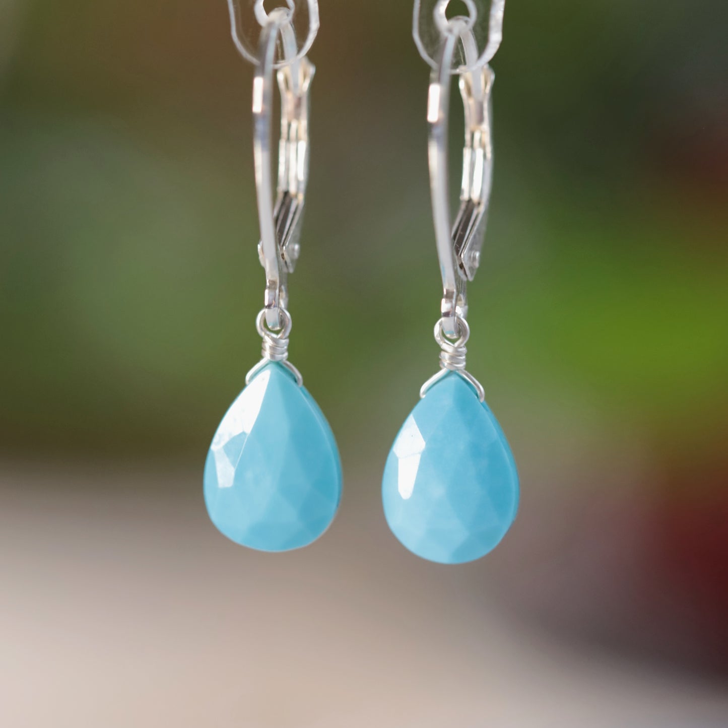 14k White Gold Turquoise Earrings