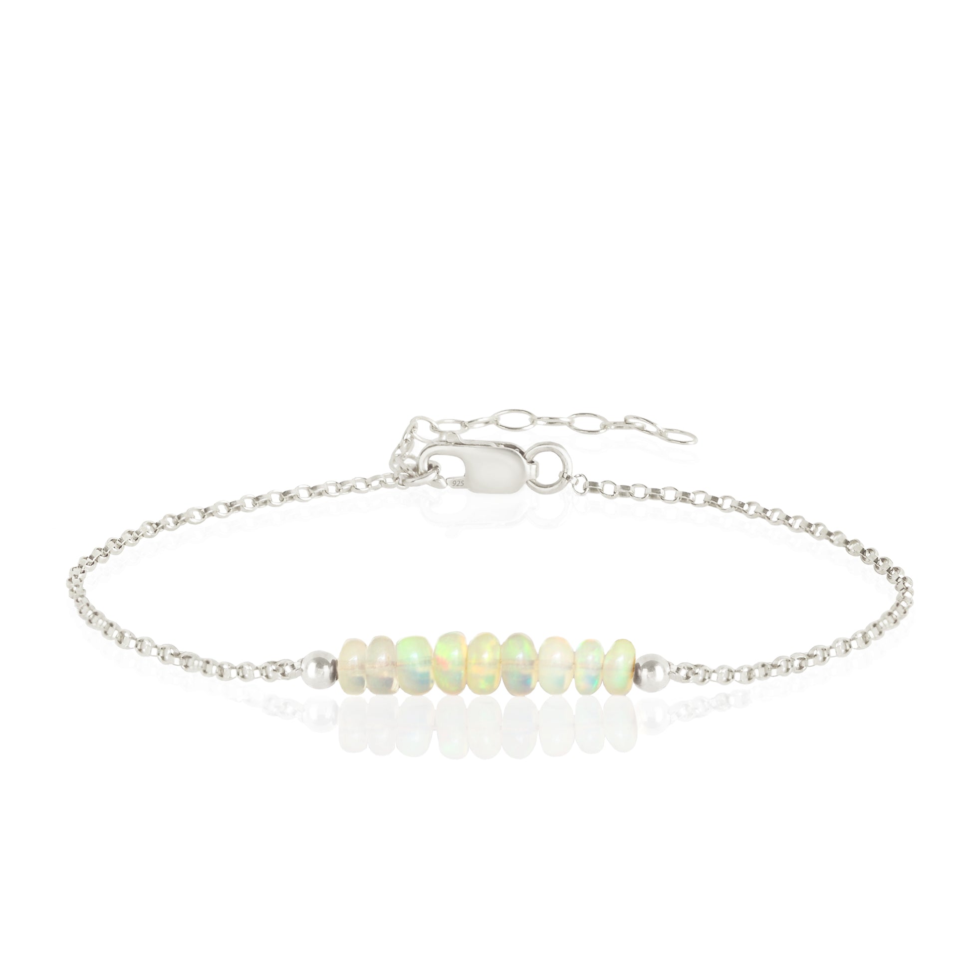 Ethiopian Opal Bracelet with initials in Silver - Boutique Baltique