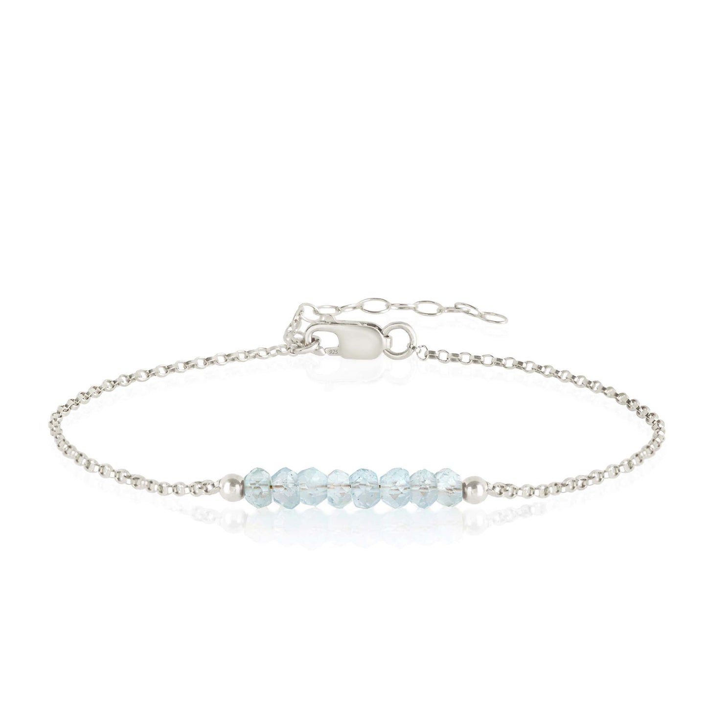 Aquamarine Bracelet with initials in Silver - Boutique Baltique