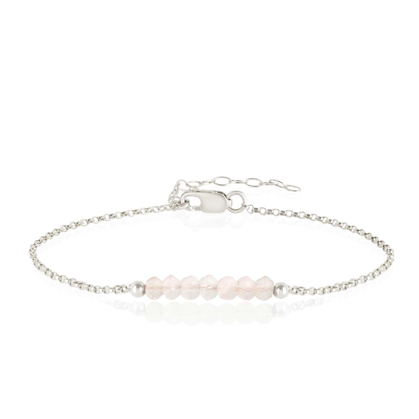 Rose Quartz Bracelet with initials in Silver - Bouqitue Baltique