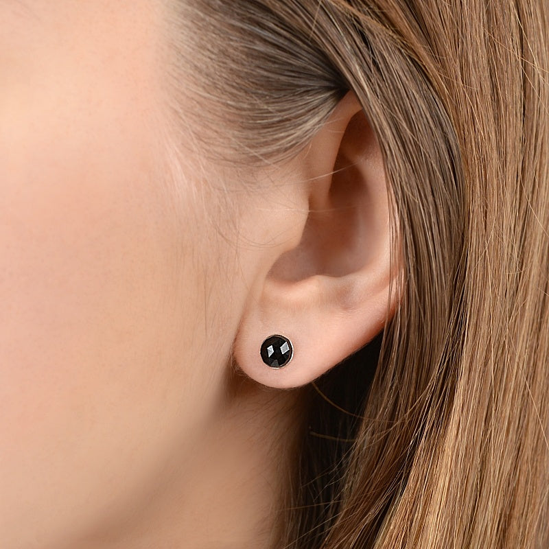 Black Tourmaline Stud Earrings, Rose Cut