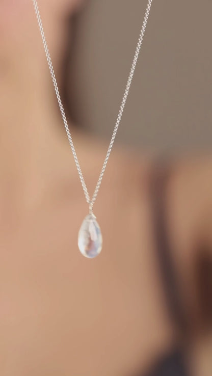 Large Rainbow Moonstone Pendant Necklace