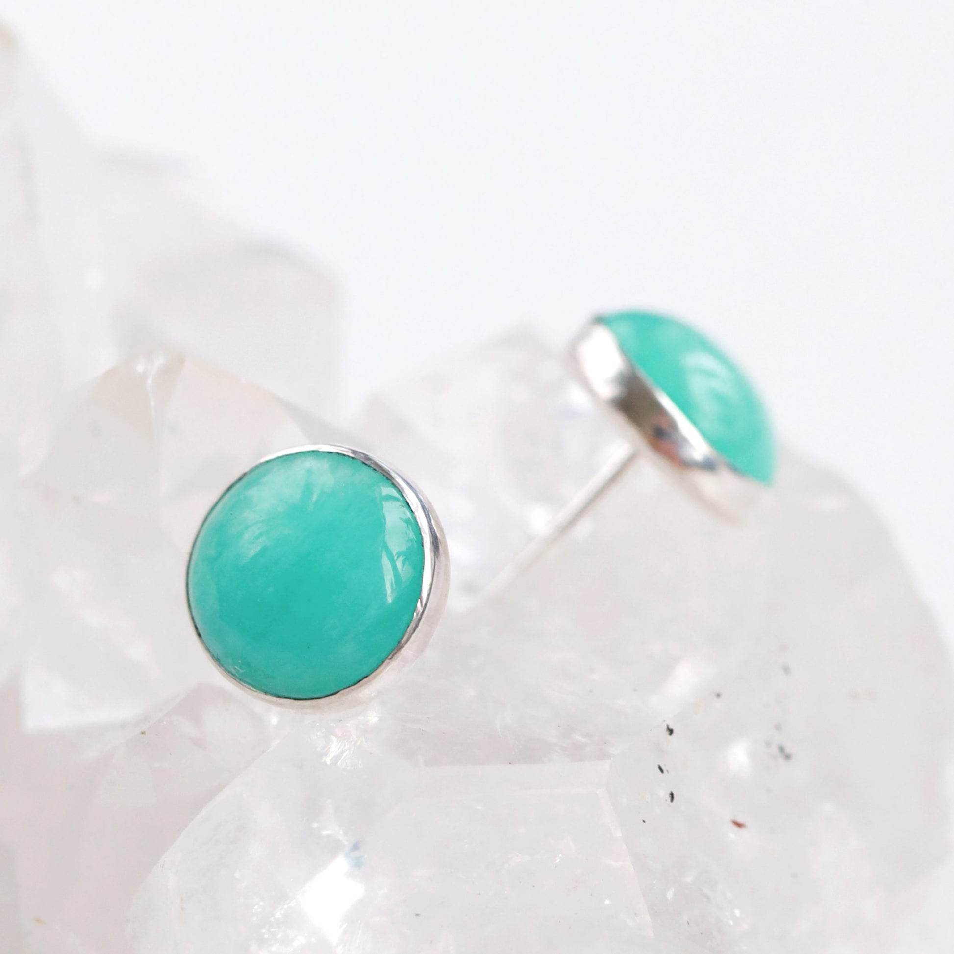 Amazonite Stud Earrings in 14k White Gold