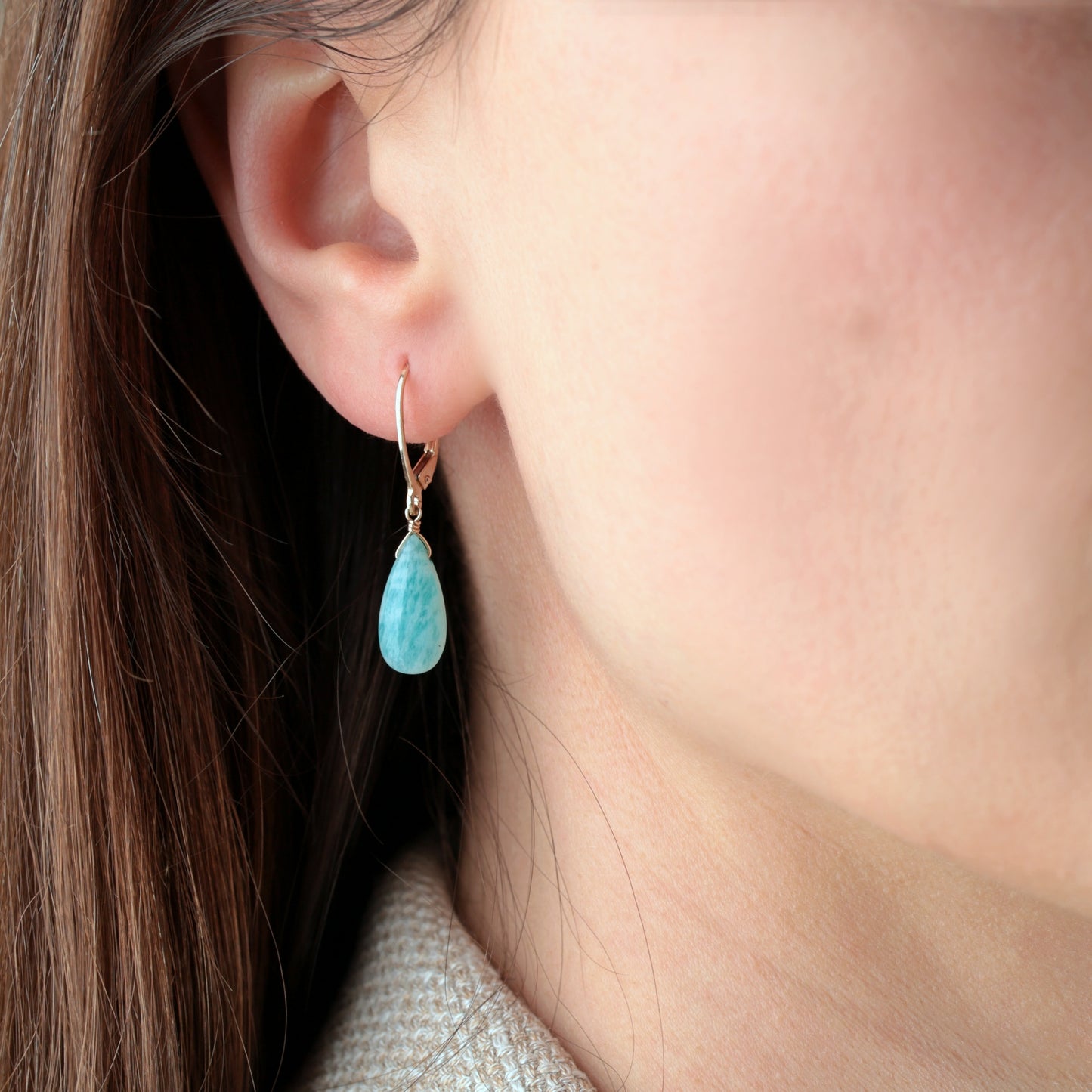 Amazonite Dangle Earrings on Model