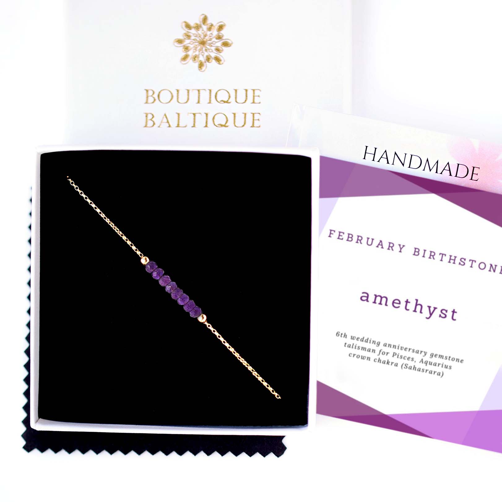 Amethyst Bracelet with initials in Gold - Boutique Baltique