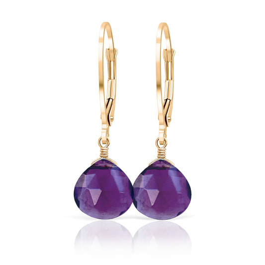 14k Gold Leverback Amethyst Earrings