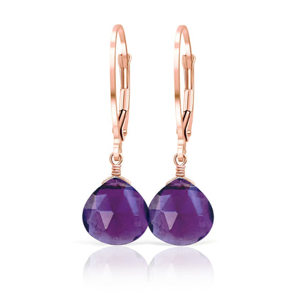 14k Rose Gold Amethyst Earrings on Leverback closure