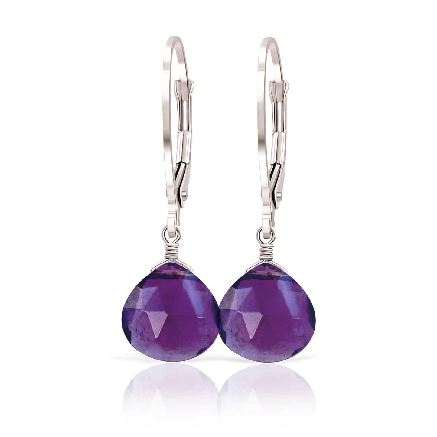 14k White Gold Amethyst Earrings on Leverback closure