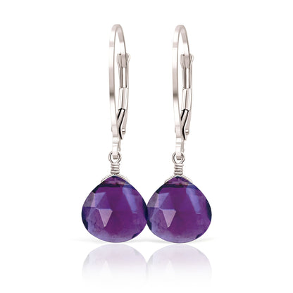 14k White Gold Amethyst Earrings on Leverback closure