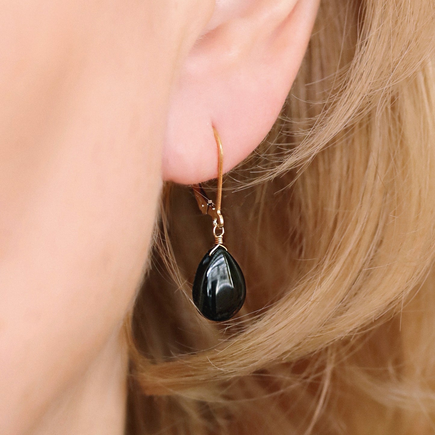 Black Spinel Earrings in 14k Gold