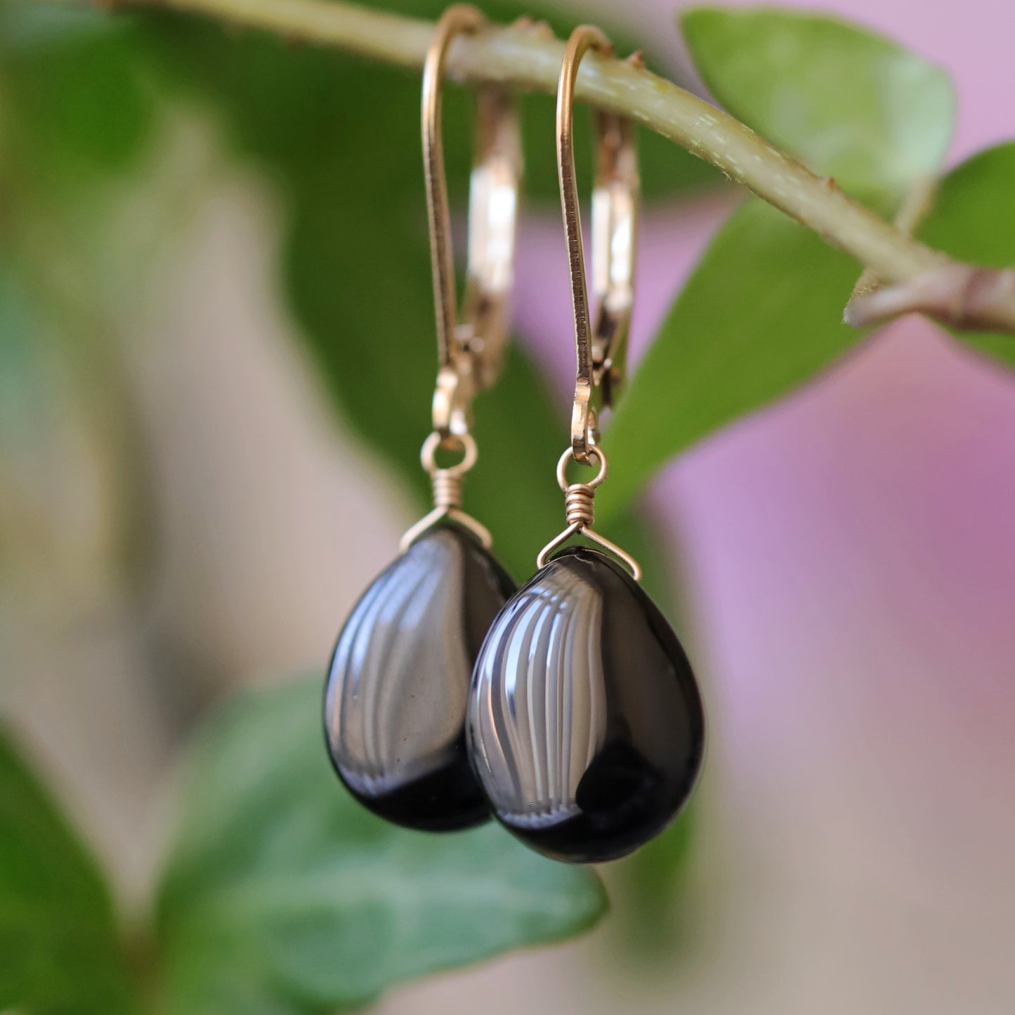 Black Spinel Earrings in 14k Gold