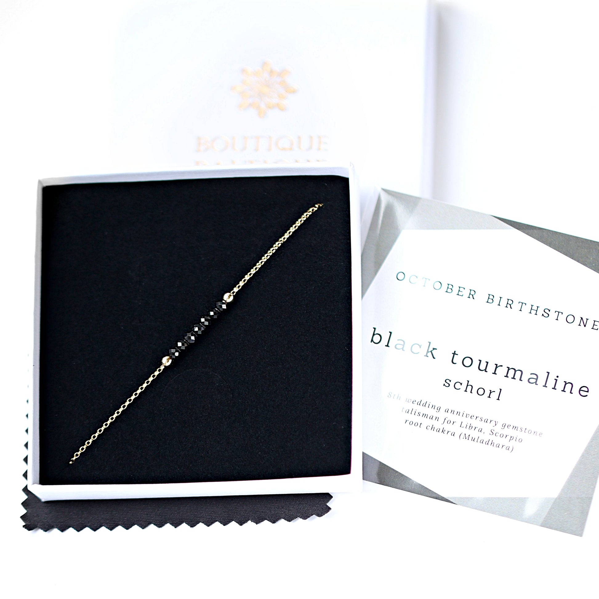 Black Tourmaline Bracelet with initials in Gold - Boutique Baltique