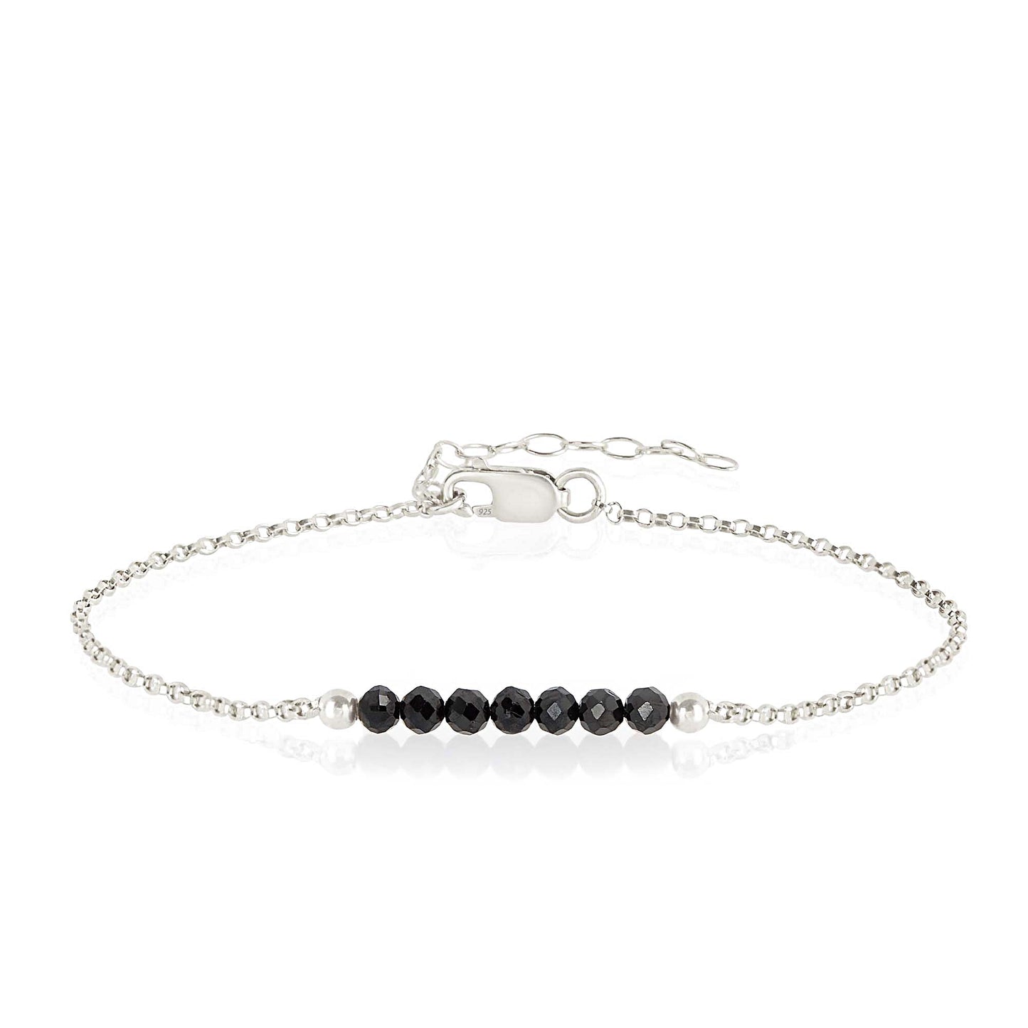 Black Tourmaline Bracelet with initials in Silver - Boutique Baltique