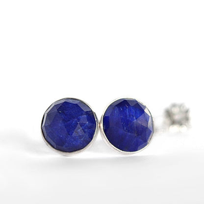 Blue Sapphire Stud Earrings in Sterling Silver 8mm