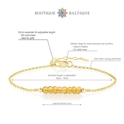 Citrine Bracelet with initials in Gold - Boutique Baltique