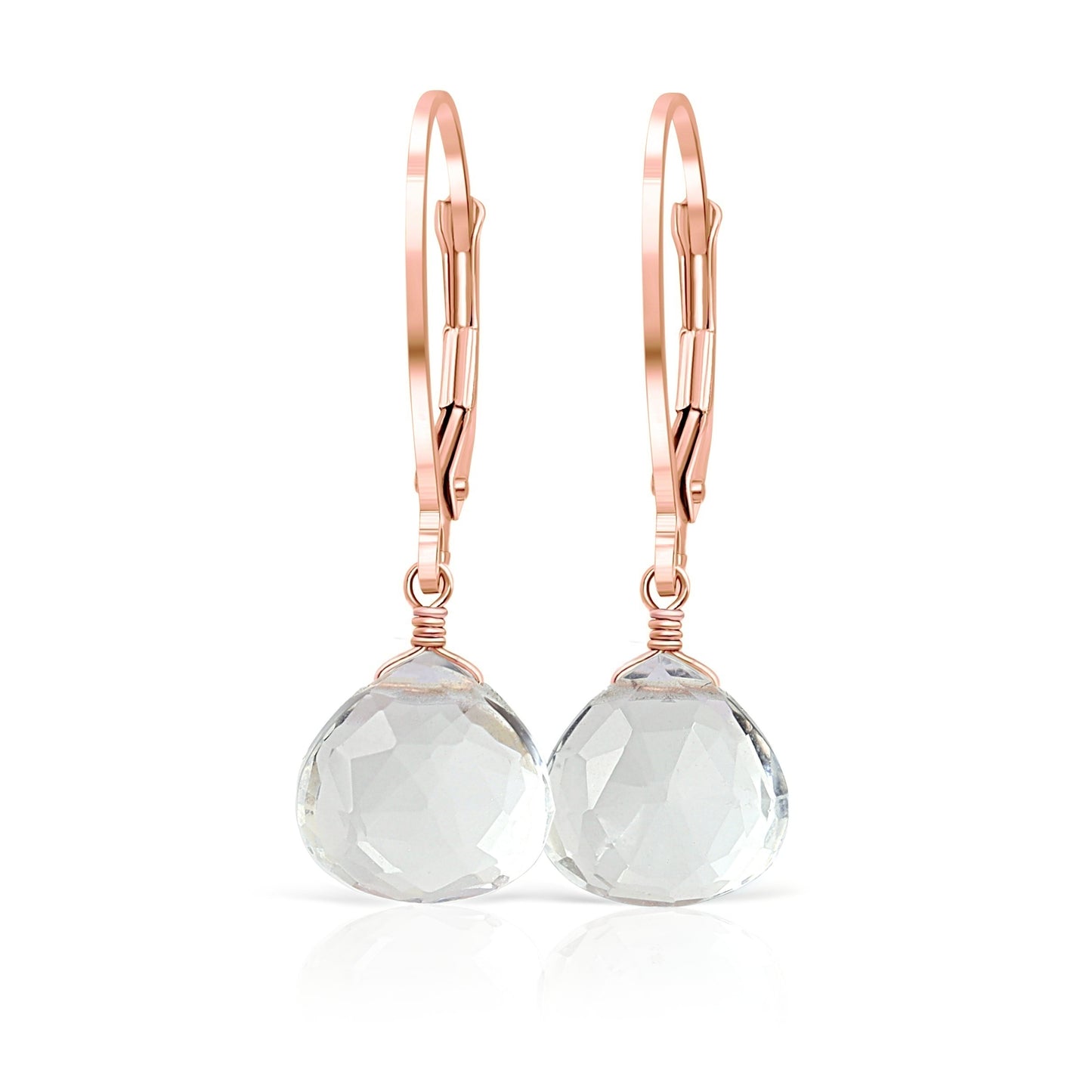 14k Rose Gold Clear Quartz Earrings with leverbacks