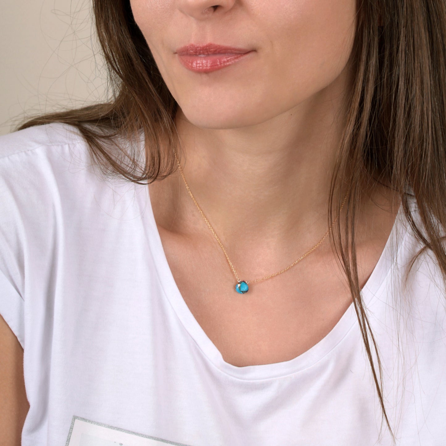 14k Gold Mojave Copper Turquoise Necklace