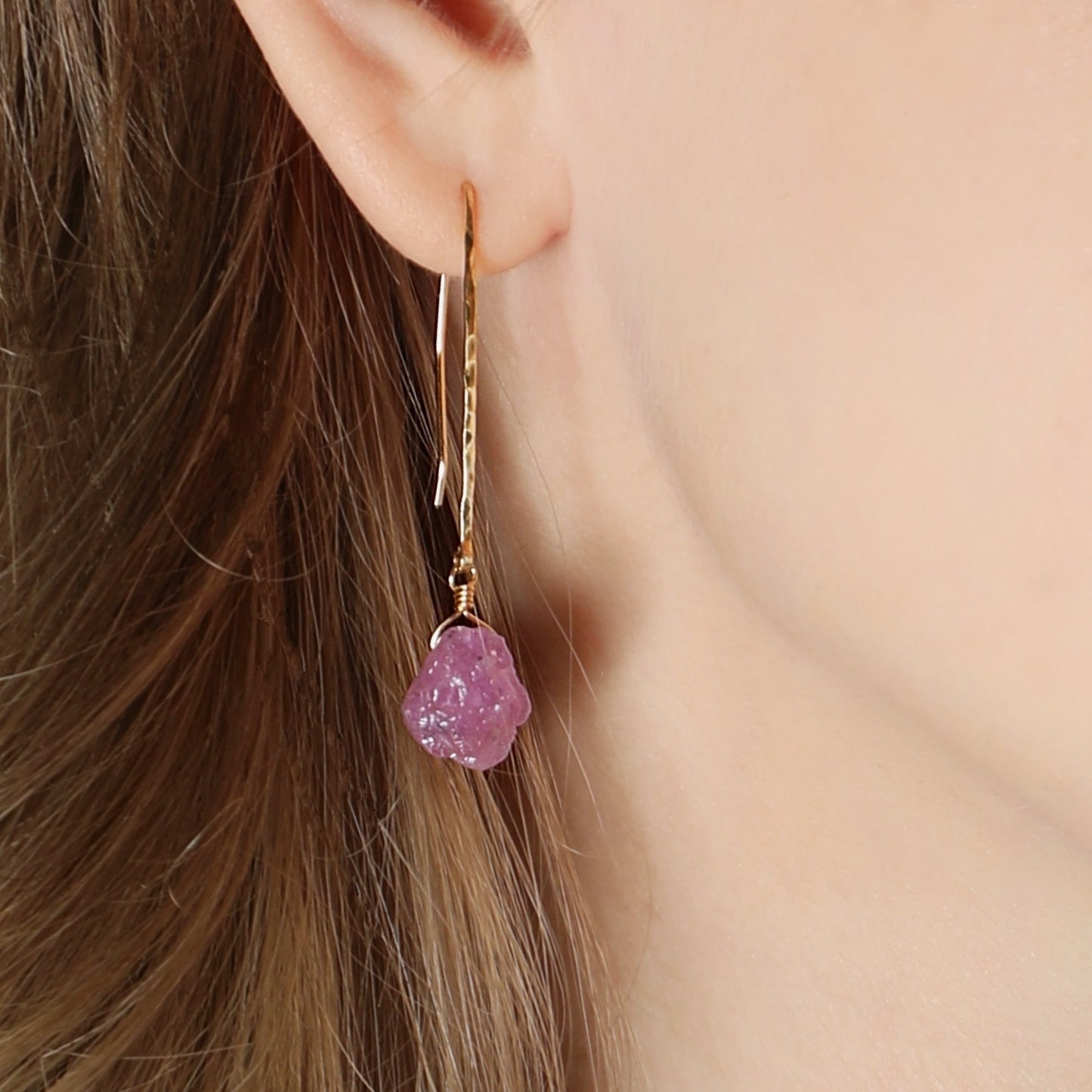 Raw Pink Sapphire Earrings in Gold