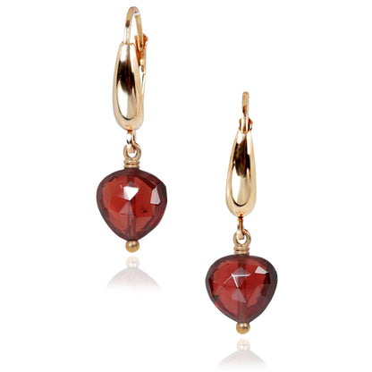 Heart Garnet Huggie Earrings in 14k Gold