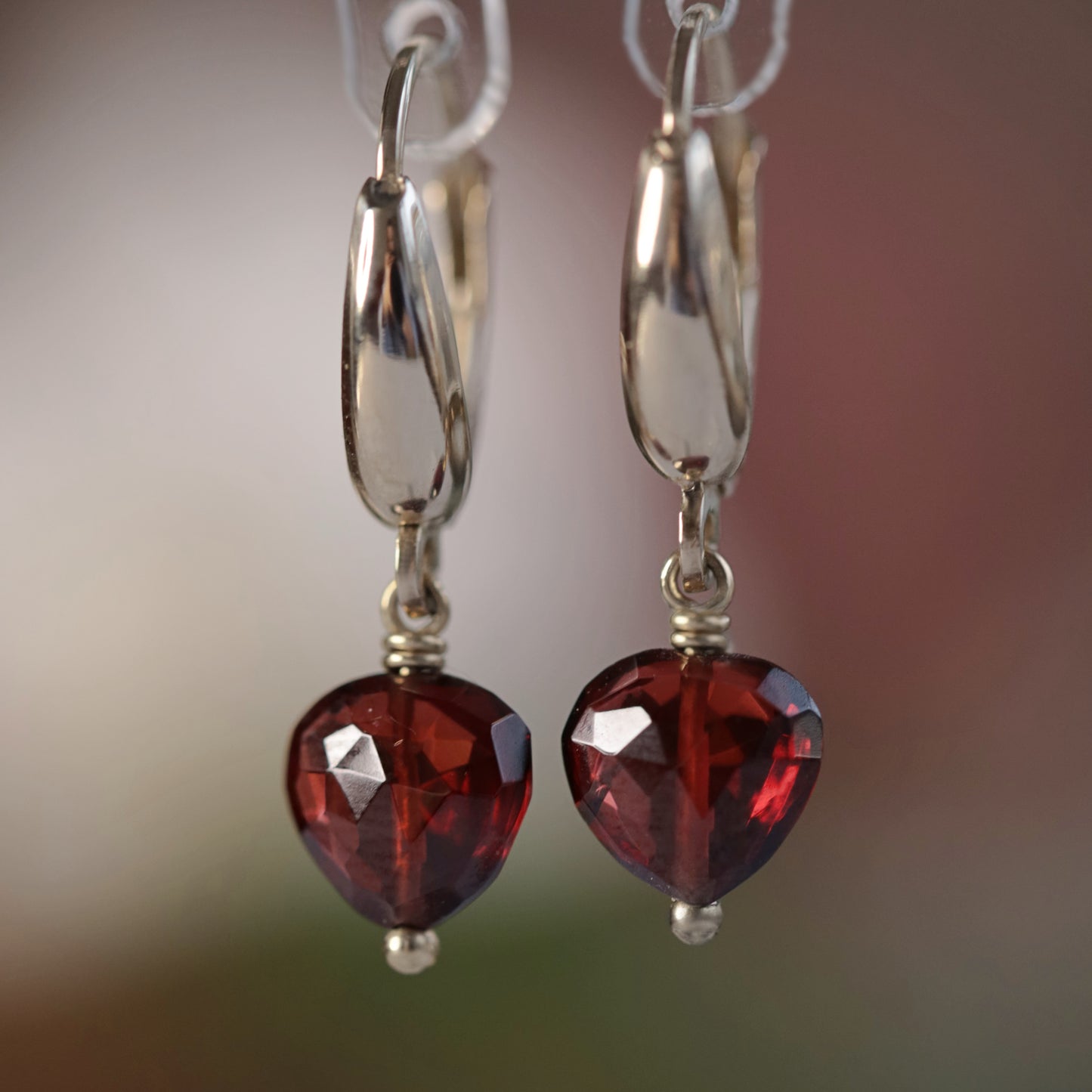 Heart Garnet Huggie Earrings in 14k Gold