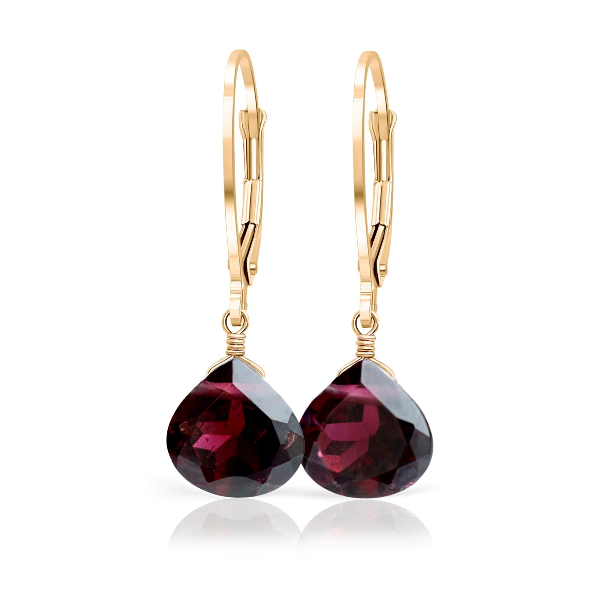 14k Gold Leverback Garnet Earrings