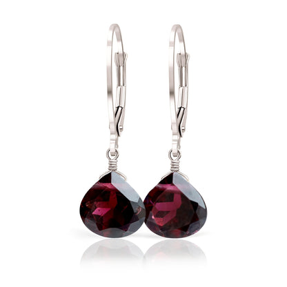 14k White Gold Leverback Garnet Earrings