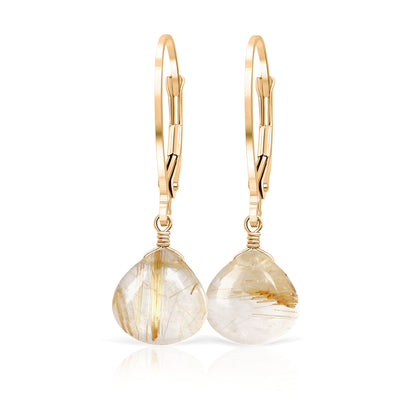 Gold Rutilated Quartz Earrings in 14k Gold