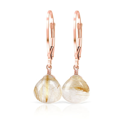 Gold Rutilated Quartz Earrings in 14k Gold