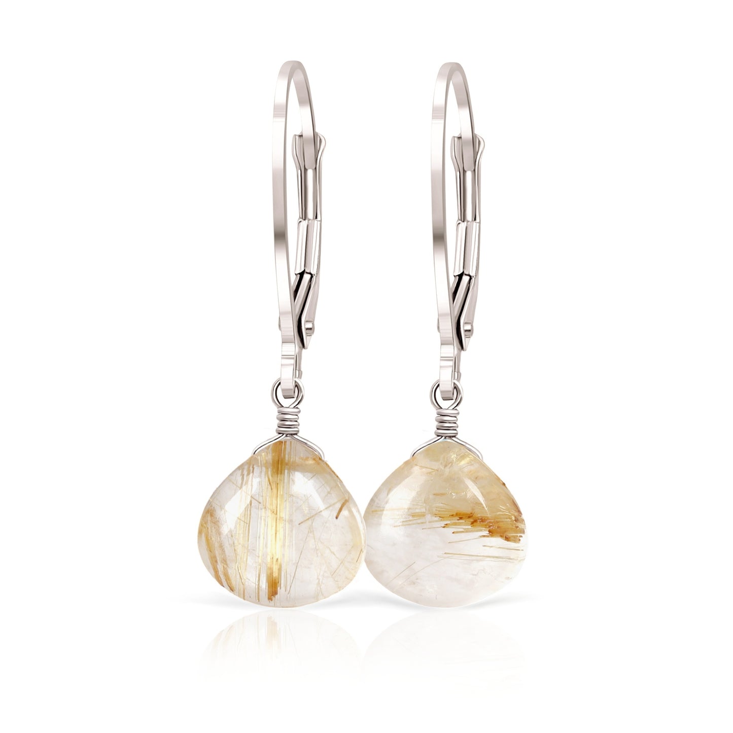 Gold Rutilated Quartz Earrings in 14k Gold