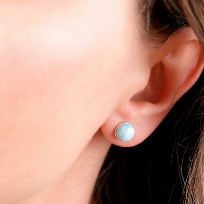 14k Gold Larimar Stud Earrings