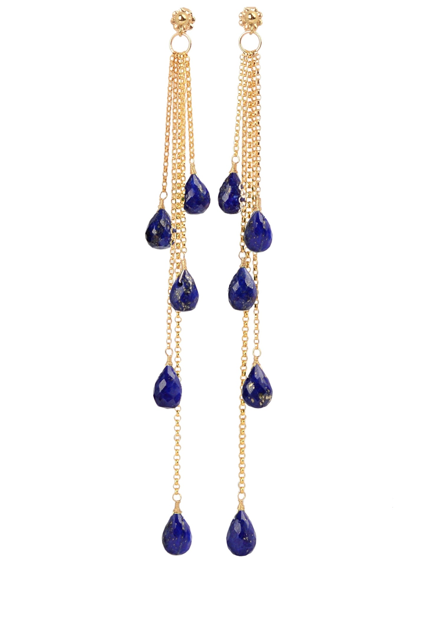 Lapis Lazuli Long Shoulder earrings in 14k Gold