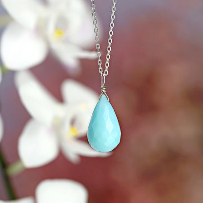 Large Blue Opal Pendant Necklace in Silver - Boutique Baltique