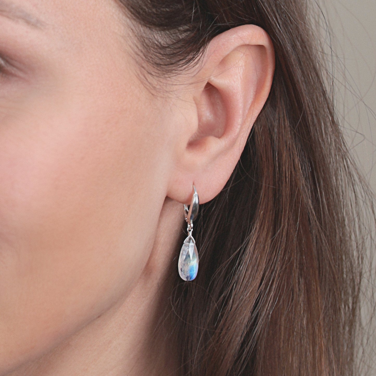 Large Rainbow Moonstone Earrings, 14k Gold