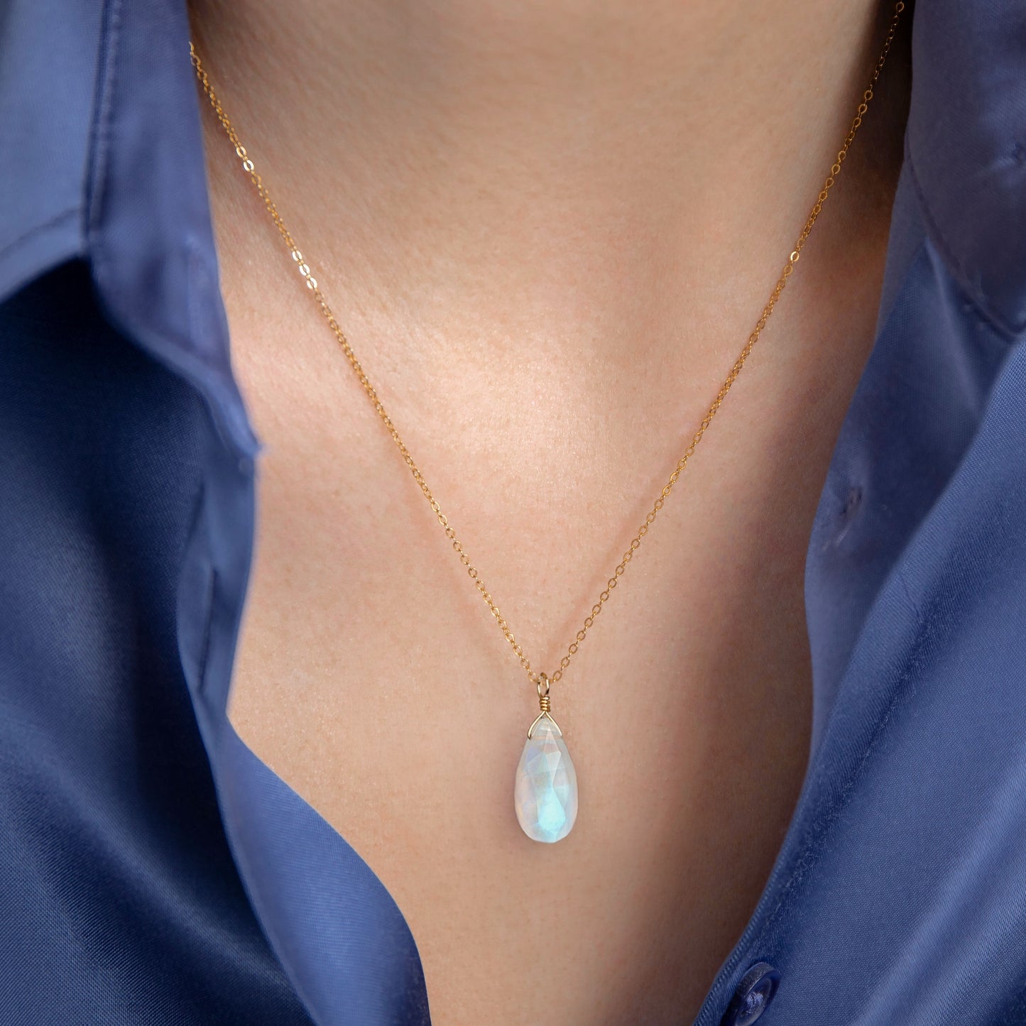 Large 14k Gold Moonstone Necklace