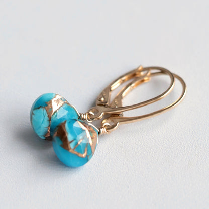 Mojave Turquoise Earrings in 14k Gold