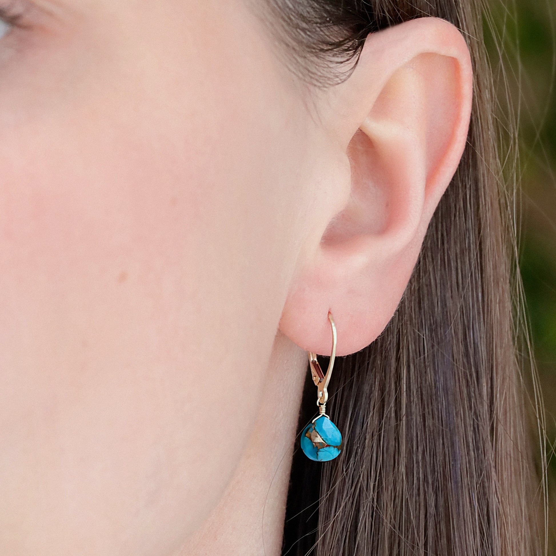 Mojave Turquoise Earrings in 14k Gold on Model