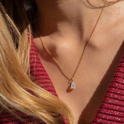 Rainbow Moonstone Drop necklace in 14k Solid Gold, June Birthstone -Gift for Women