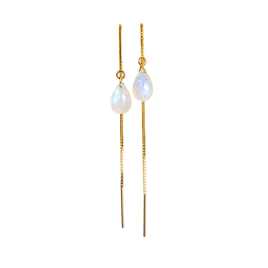 Rainbow Moonstone Drop Threader Earrings