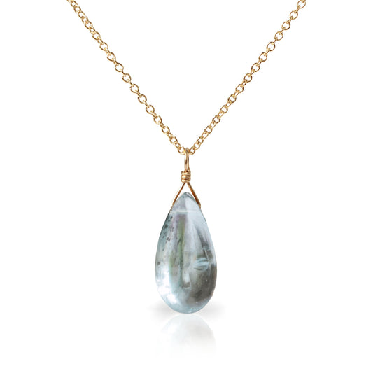 14k Gold Moss Aquamarine Pendant Necklace