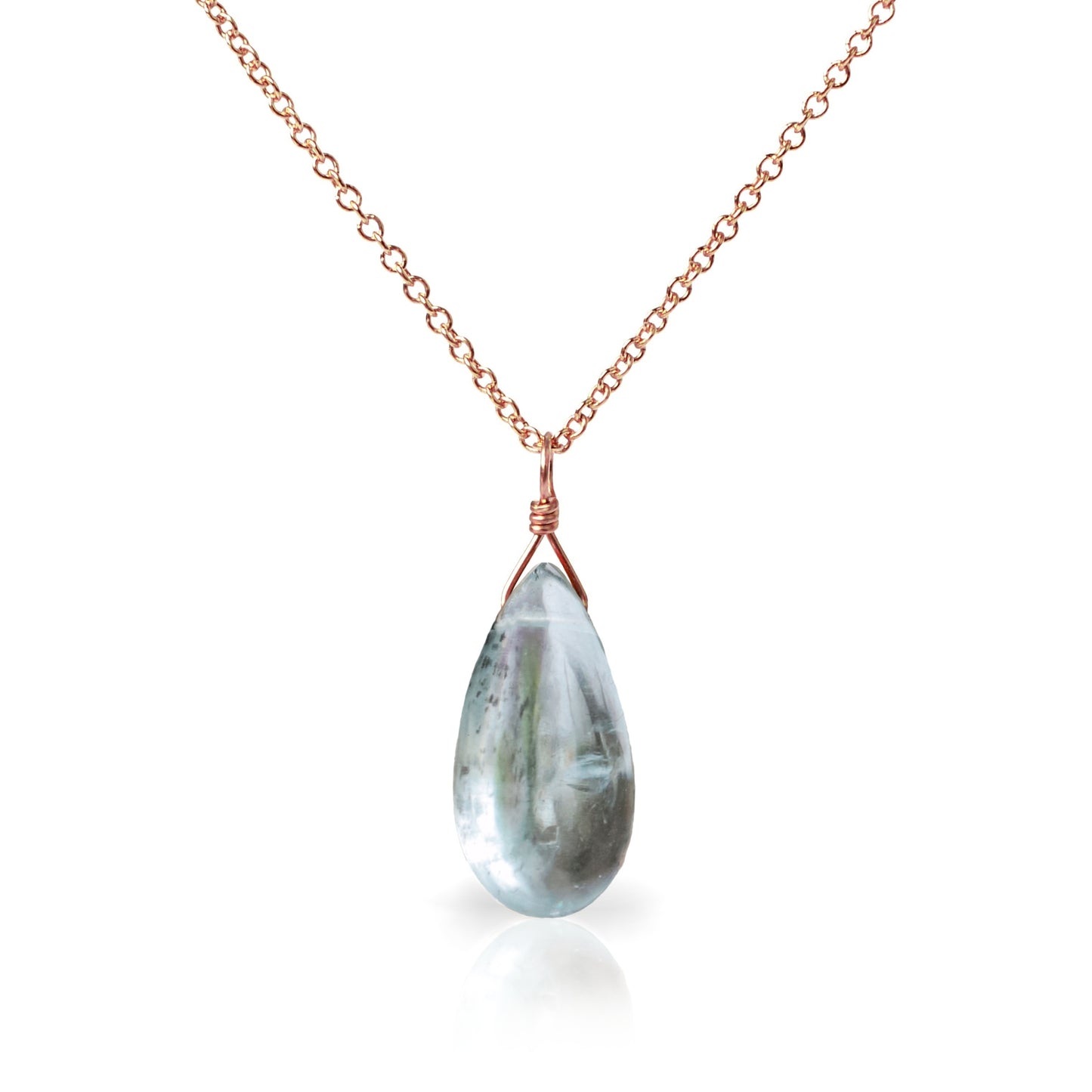 14k Rose Gold Moss Aquamarine Pendant Necklace