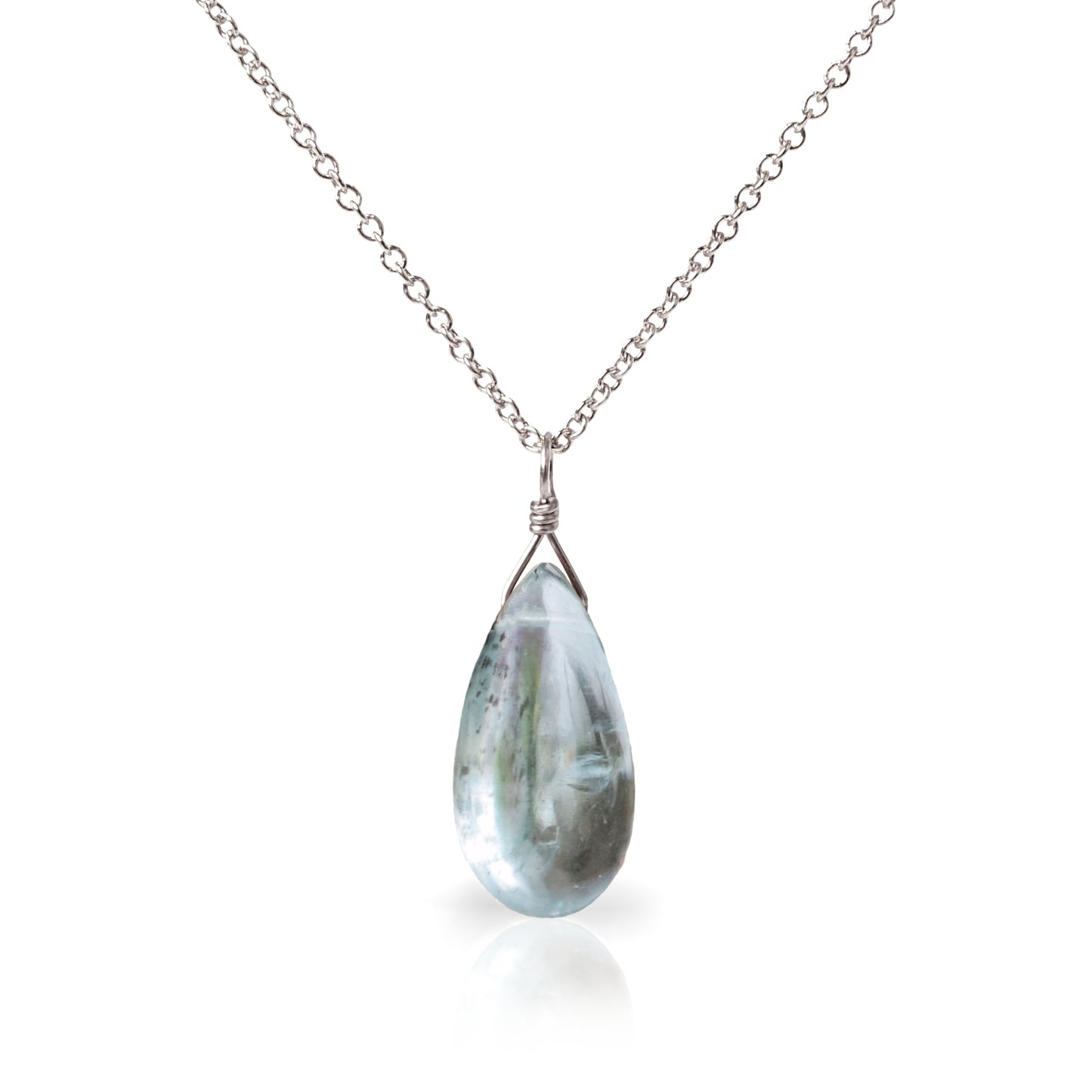 14k White Gold Moss Aquamarine Pendant Necklace